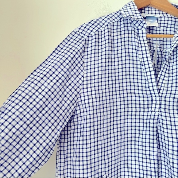 The Company Store Linen Blue White Check Tunic Shirt Pocket Dress Coastal L NEW - Picture 6 of 15